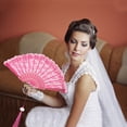 thumbnail image 5 of Unique Bargains Lace Trim Orchid with Tassel Folding Fan 1 Pc Rose Red, 5 of 5