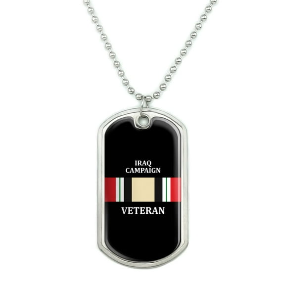 Marine Corps USMC Iraq Campaign Veteran Ribbon Officially Licensed Military Dog Tag Pendant Necklace with Chain
