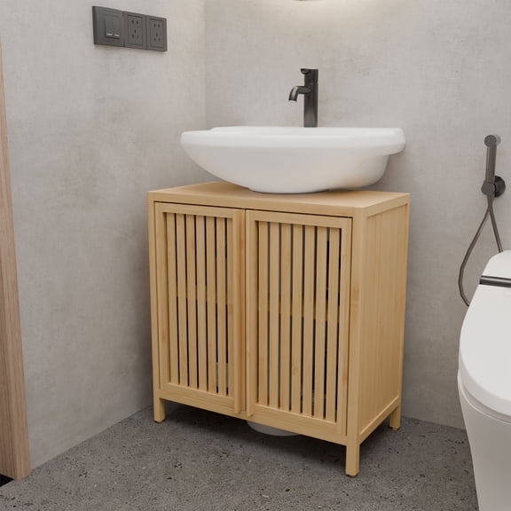 S-HOME Large Capacity Natural Bamboo Basin Cabinet Furniture Organizer Wooden Storage Solution for Bathroom or Kitchen