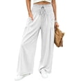 thumbnail image 3 of VBVC Women's Cotton Linen Smocked Waist Pants , Drawstring Wide Leg Boho Trousers For Women , Ladies' Casual Summer Beach Pants with Pockets, White , S-2XL, 3 of 8