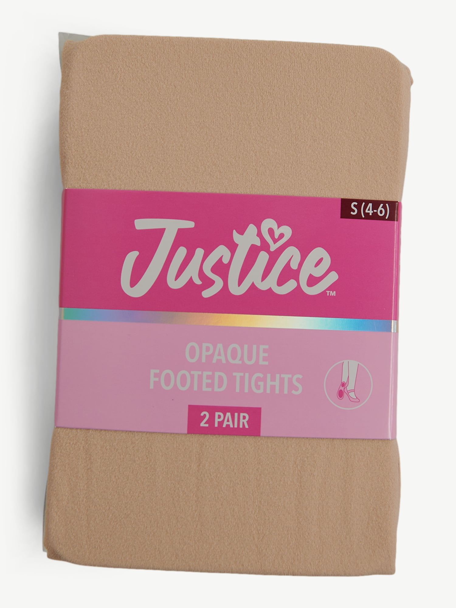Justice Opaque Footed Ballet Tights for Girls, Sizes 2-16, 2 Pairs