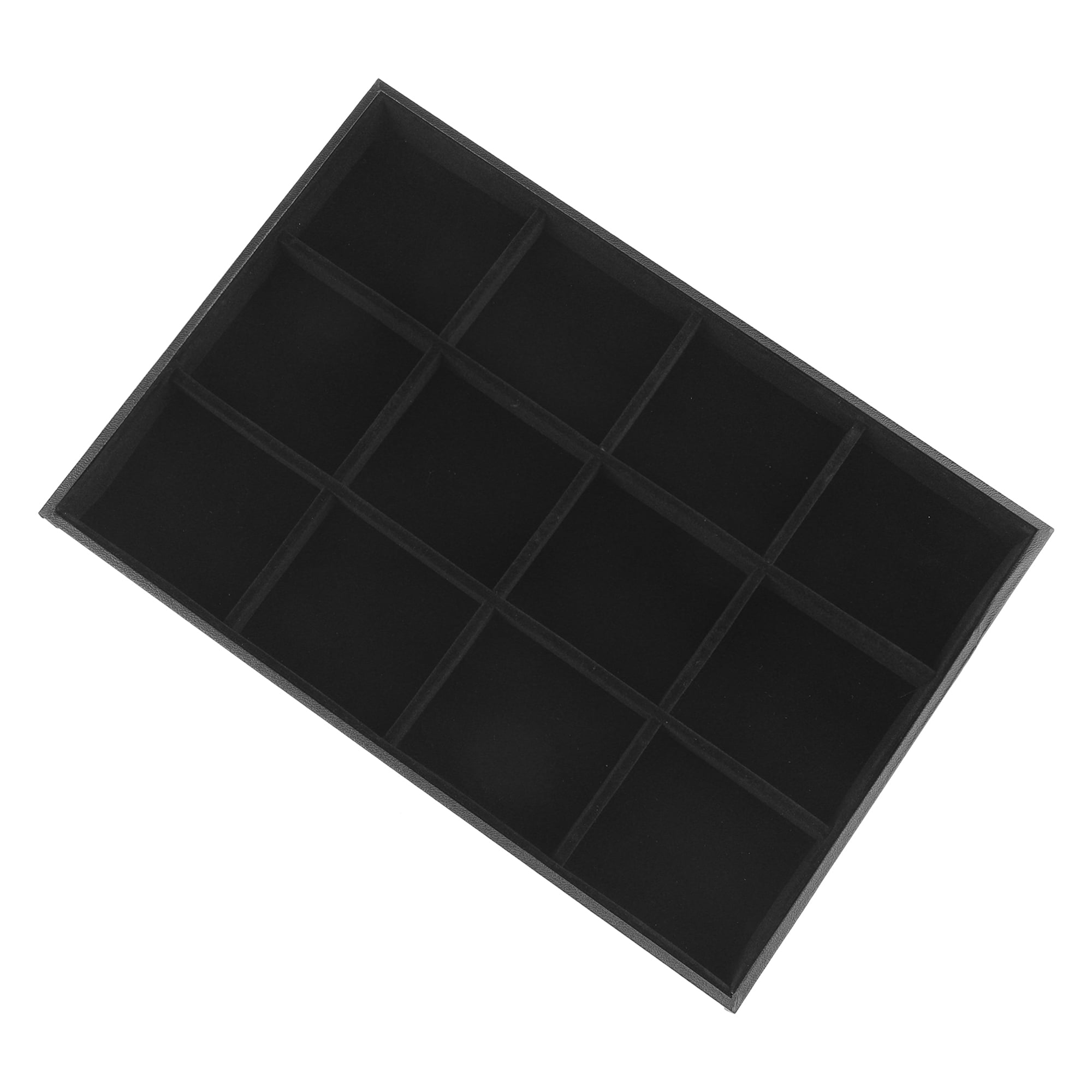 Unique Bargains Velvet Jewelry Boxes Organizer Trays with Removable Dividers for Drawers Black 12 Grid Tray