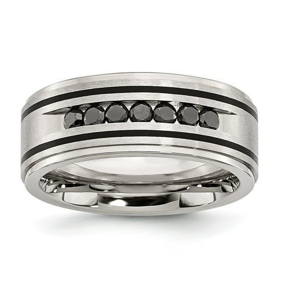 White Stainless Steel Ring Band Wedding Diamond Round Black