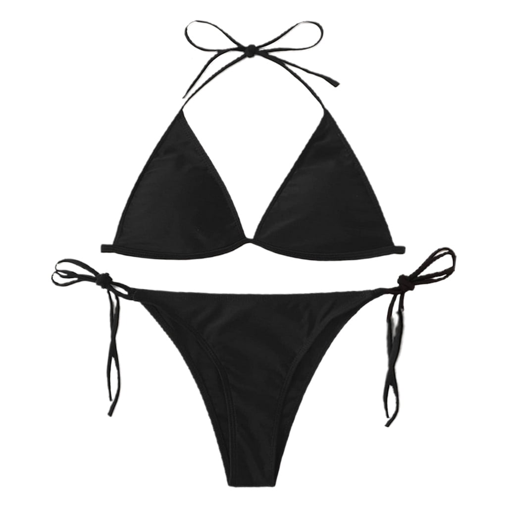 Hgycpp Women Sexy 2 Piece Brazilian Bikini Set Halter String Triangle Micro Swimsuit Neon Solid