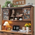 thumbnail image 4 of OKD Farmhouse Executive Desk with Hutch, Rustic Office Desk with Charging Station and Keyboard Tray,Home Workstations with File Drawer, Storage Cabinet, Wood Computer Writing Desk, Reclaimed Barnwood, 4 of 8