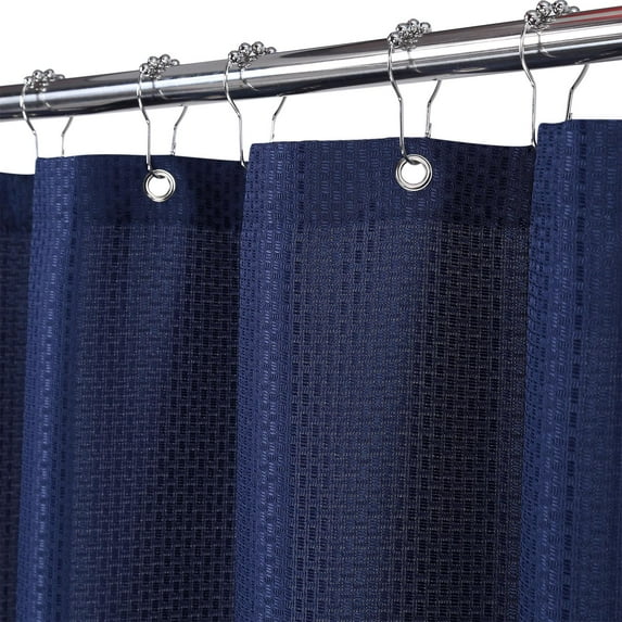 ZACOO 35"Wx72"L Stall Fabric Shower Curtain Waffle Weave Polyester Textured Shower Curtain for Bathroom, Navy Blue, 1 Set