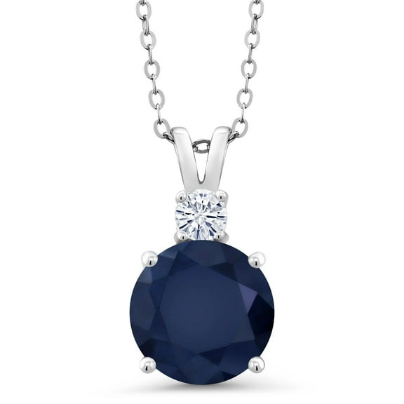 Gem Stone King 5.11 Cttw Blue Sapphire and White Moissanite Pendant Necklace for Women | 925 Sterling Silver | Gemstone September Birthstone | Round 10MM | With 18 inch Chain