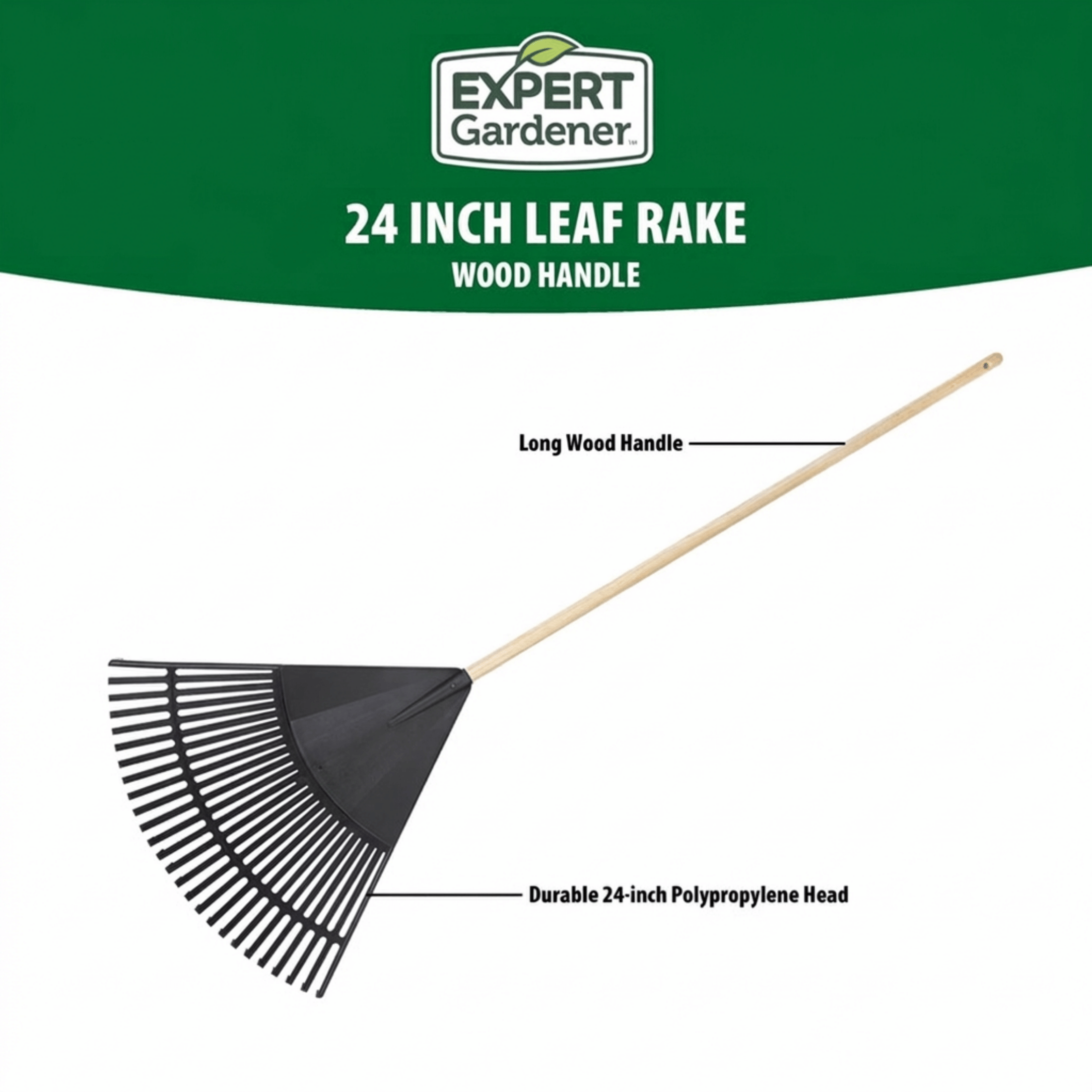 Expert Gardener 24-Inch Poly Leaf Rake with Wood Handle photo 2