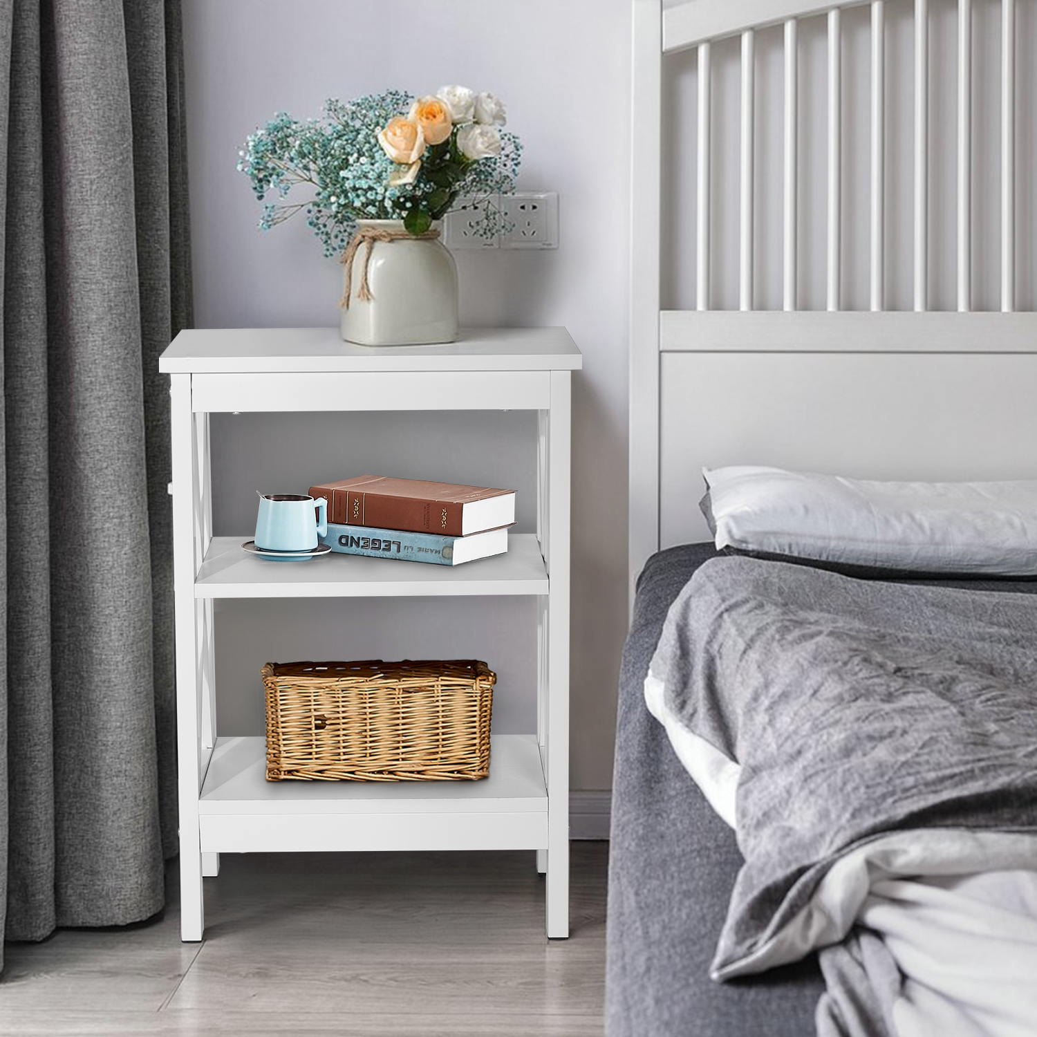 VECELO 3Tier Nightstand End Table Beside Coffee Table Home Furniture