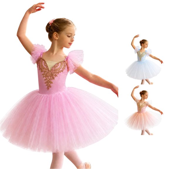 FYDUU Ballet Leotards for Girls Full Skirted Dance Tutu Dress Party Wear Ballet Dance Performance Outfit Cute Princess Tulle Dresses 13-15 Years