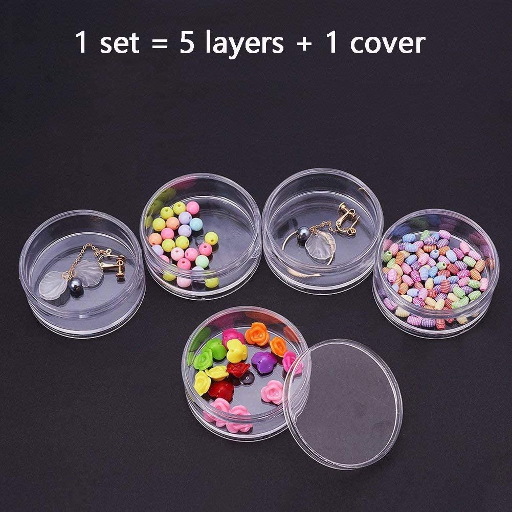 JDONOW 4/5 Layer Big Cylinder Stackable Transparent Round PS Plastic Cosmetics Jewelry Beads Sewing Pills Storage Container Box (4Layer)