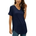 thumbnail image 4 of Niuer Ladies T Shirt V Neck Tops Short Sleeve Tee Casual Pullover Solid Color T-shirt Navy Blue 3XL, 4 of 6
