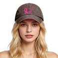 thumbnail image 2 of Bibifish Womens Baseball Cap Cancer Awareness Distressed Washed Tone Adjustable Outdoor Sun Headcaps, 2 of 4