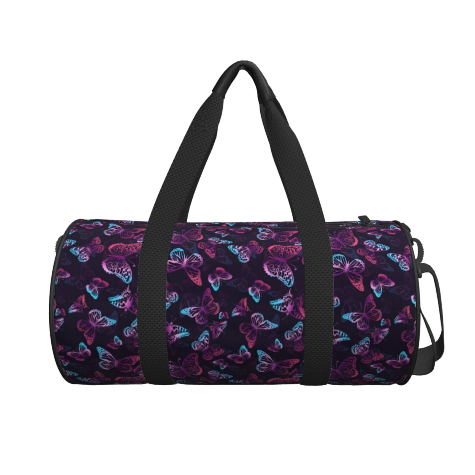 Hirioo Purple Butterfly for Round Large Capacity Travel Luggage Bag Weekend Getaway Bag for Gym Beach Swim Bag Men Women