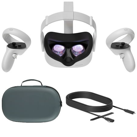 2020 Oculus Quest 2 All-In-One VR Headset, Touch Controllers, 64GB SSD, 1832x1920 up to 90 Hz Refresh Rate LCD, Glasses Compitble, 3D Audio, Mytrix Carrying Case, USB-C PC VR Cable (3M)