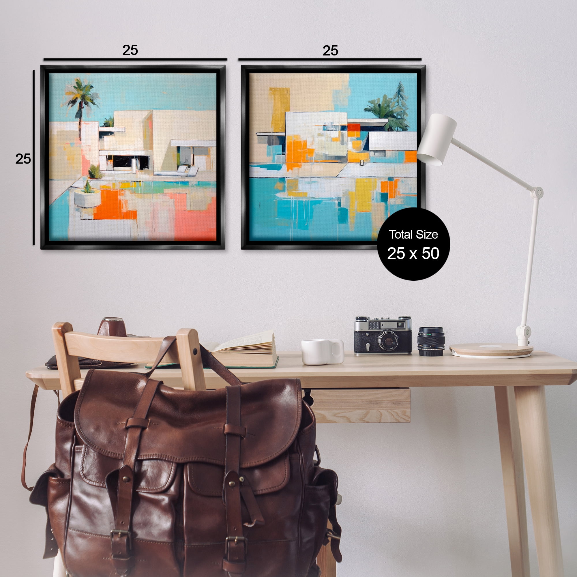 Stupell Industries Abstract Modern Tropical House Buildings & Architecture Painting Black Floater Framed Canvas Art Print Wall Art, 25 x 25, Set of 2