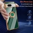 thumbnail image 6 of Compatible with Google Pixel 7 Pro 5g Cell Phone Case Ultra Slim Thin with 360°Finger Ring Stand Metal Electroplated Soft TPU Frame Full Body Shock-Absorption Bumper Hard Back Mobile Cover-Green, 6 of 14