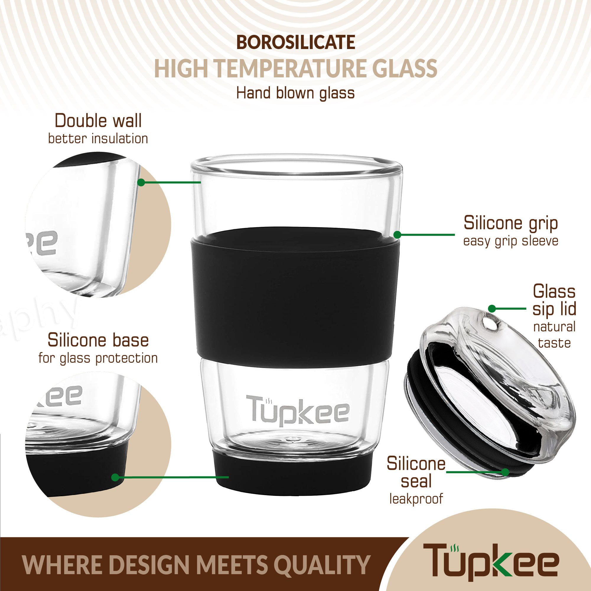 Tupkee Double Wall Glass Tumbler Replacement Lid - For Hand Blown Glass  Travel Mug, 14-Ounce & 8-Ounce, Jacaranda 
