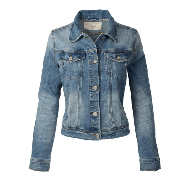 Made by Olivia Women's Classic Casual Vintage Denim Jean Jacket