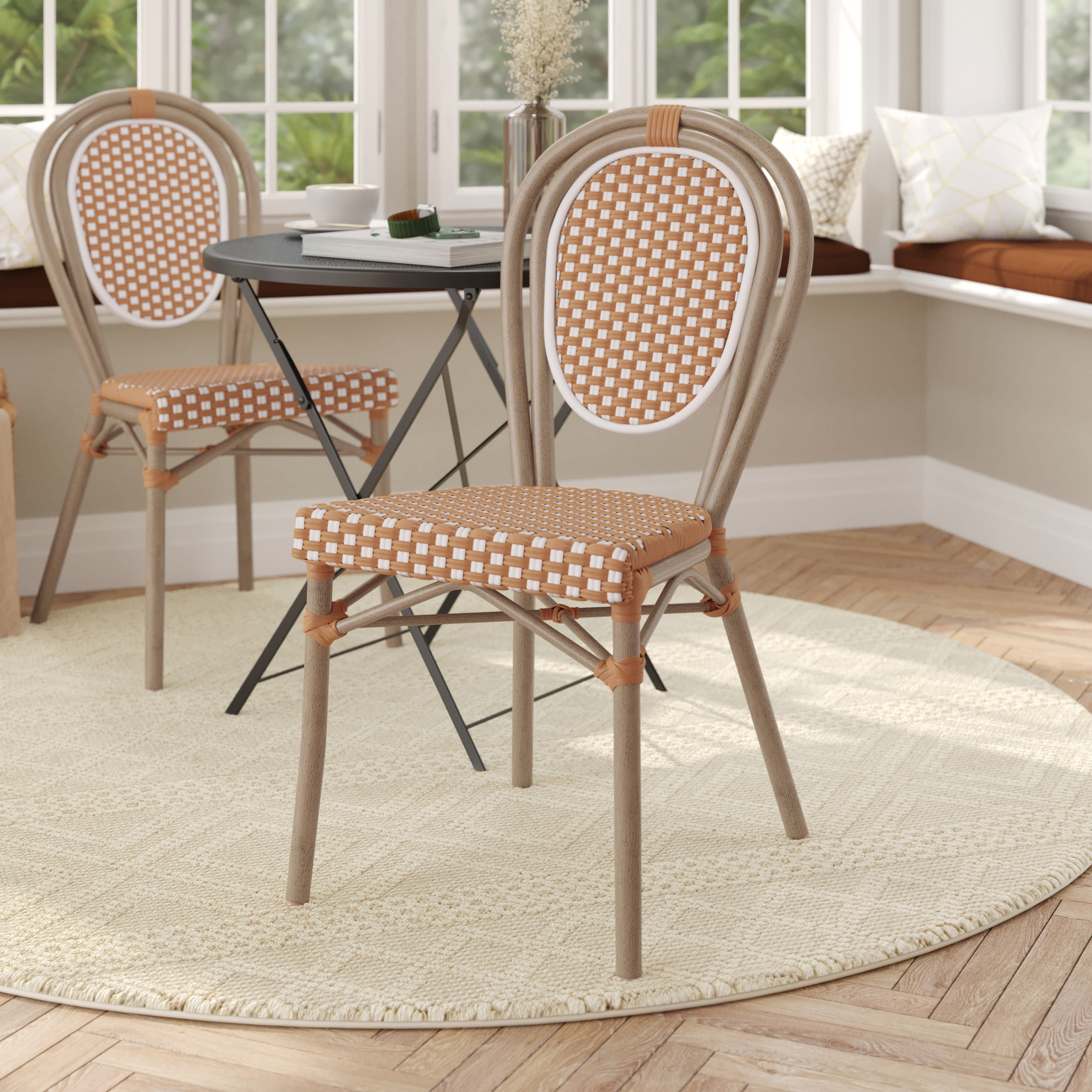 Flash Furniture Lourdes Indoor/Outdoor French Bistro Stacking Chair Natural/White/Light Natural