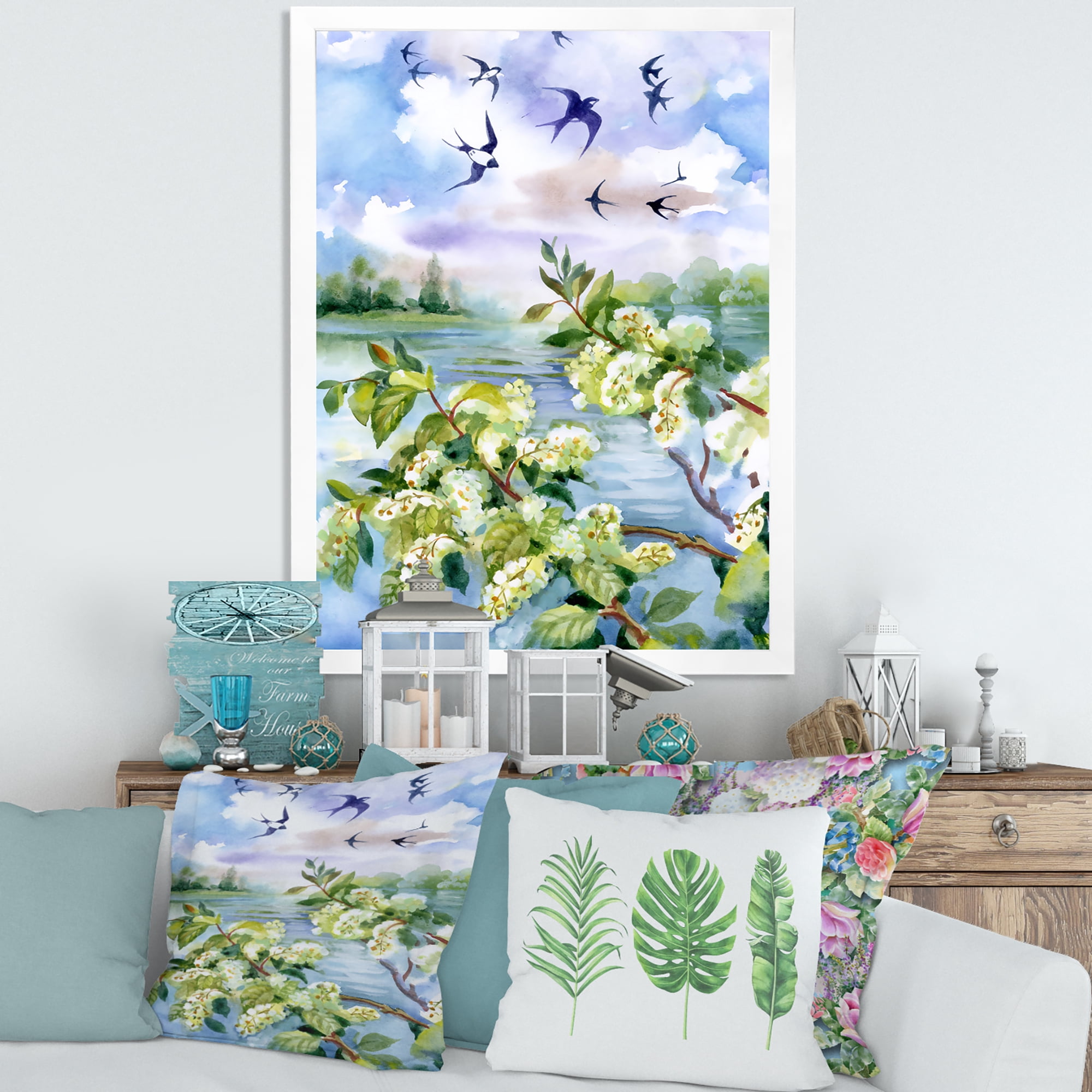 Flowers of The Cherry Blossoms On A Spring Day Landscape 24 in x 32 in Framed Painting Canvas Art Print, by Designart