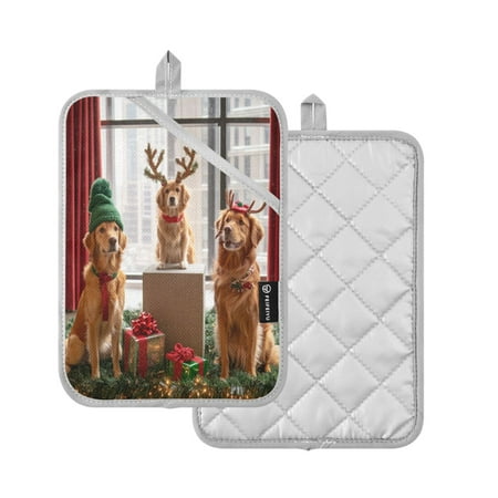 

2 Pcs Pot Holders Sets Oven Mitts Square Potholders Oven Hot Pads Heat Resistant for Kitchen Cooking Baking 7 x9.8 Three Dogs