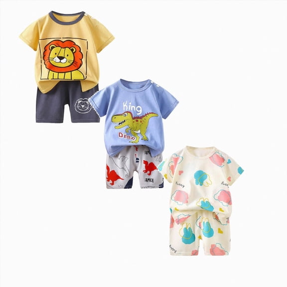 Gerichy Toddler Boys Dressy Outfit Sets 6Pcs Toddler Baby Boy Clothes 1t 2t 3t 4t 5t 6t Cute Short Sleeve T Shirt Tops Shorts Sets