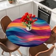thumbnail image 2 of Orange Blue Pink Round Tablecloth 36-44 Inch Round Fitted Table Cloth with Elastic Edge, Modern Minimalist Aesthetics Waterproof Table Cover Protector for Outdoor Picnic Party Dining, 2 of 6