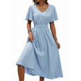 thumbnail image 3 of Women'S Vintage Polka Dot Dress V-Neck Waist Cinching Elegant Short Sleeved A-Line Dress M, 3 of 9
