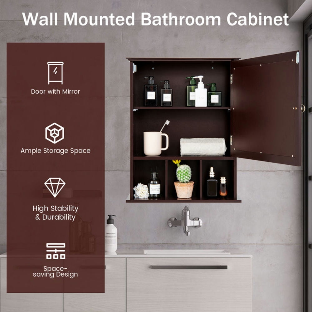 Finihen Bathroom Wall Cabinet, Wall Mounted Bathroom Mirror Cabinet, Wall Mounted and Mirrored Bathroom Cabinet, for Bathroom, Brown Finihen Bathroom Wall Cabinet, Wall Mounted Bathroom Mirror Cabinet, Wall Mounted and Mirrored Bathroom Cabinet, for Bathroom, Brown