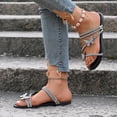 thumbnail image 6 of Barefoot Sandals Women, Strappy Sandals for Women, Leather Sandals for Women, Women's Pu Leather Rhinestone Sandals Butterfly Strappy Flat Open Toe Elegant Slides Sandals, Black 5.5, 6 of 9