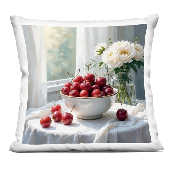 Stupell Industries Cherries & Flowers Still Life Decorative Printed Throw Pillow, design by Lettered and Lined