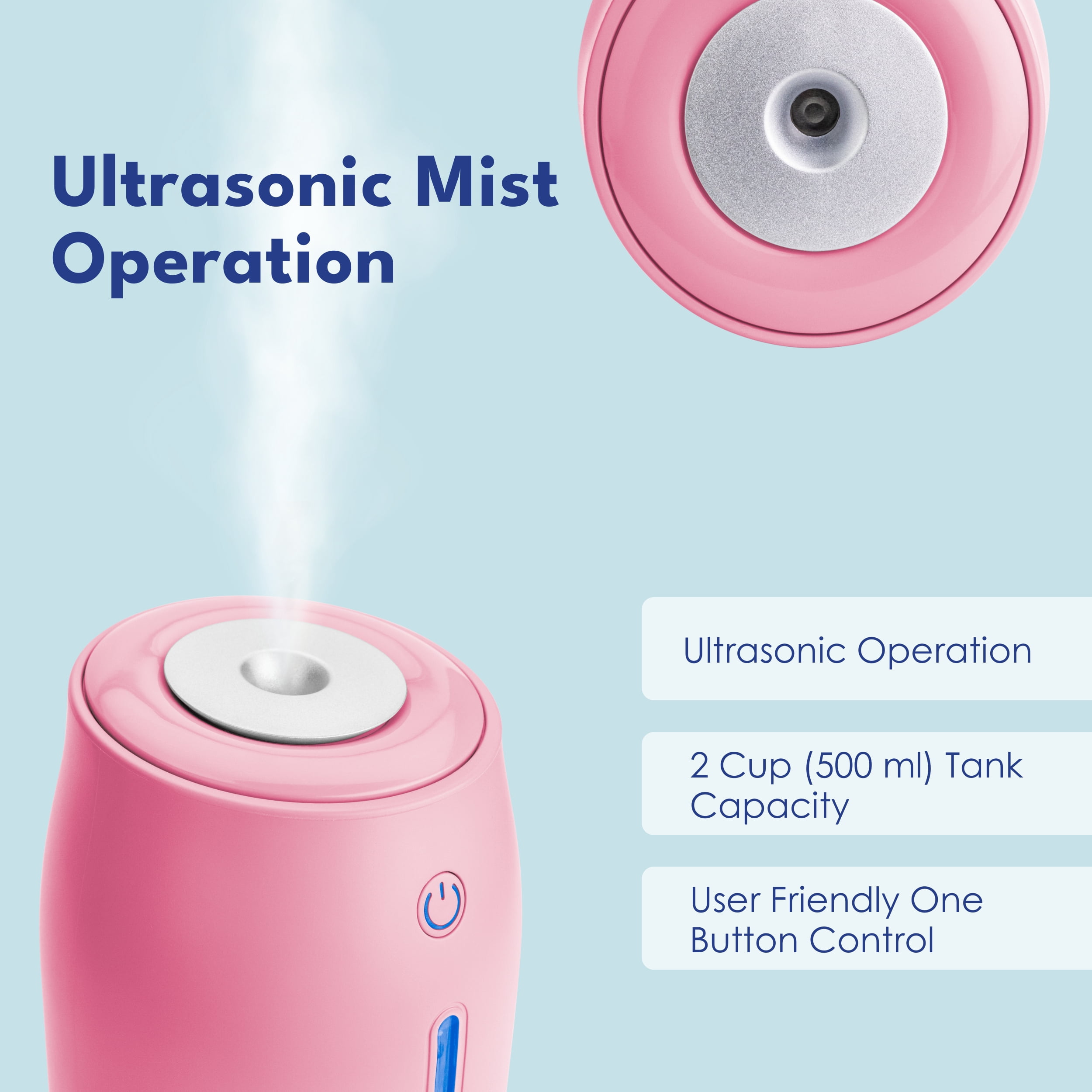 LivePure LP250 Aqua Glo Portable Cool Mist Humidifier. Rose Quartz