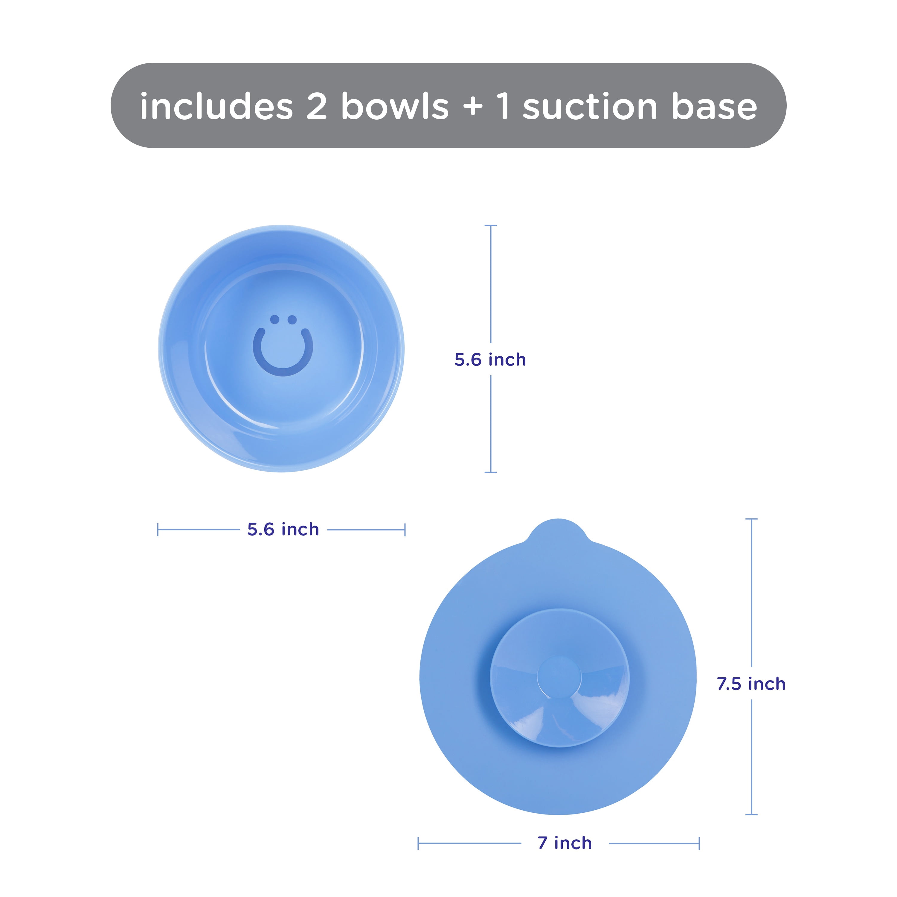 Ubbi Suction Bowls with Interchangeable Suction Base for Babies and Toddlers, 2 Pack, Polaris Blue