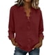 thumbnail image 2 of Craaazy Women's Relaxed Fit V Neck Blouse, Solid Color Long Sleeve Ruffle Accent Top, Loose Comfy Cotton Linen Tee for Work & Daily Wear Gifts, 2 of 6