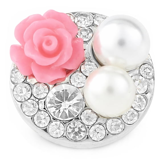 Snap Jewelry 18MM Pink 2 Pearl Flower Ginger Charm with Rhinestone Accents