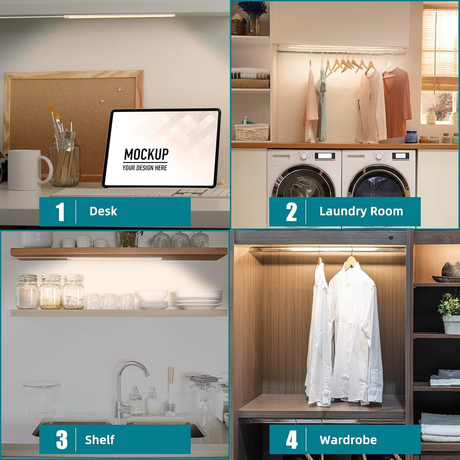 Plug-in Under Cabinet Lights  White 4000K, Dimmable LED Under Cabinet Lighting, 6 count x 12 Inch Under-Counter Light Fixtures with Memory Function, Under Counter LED Lights for Kitchen