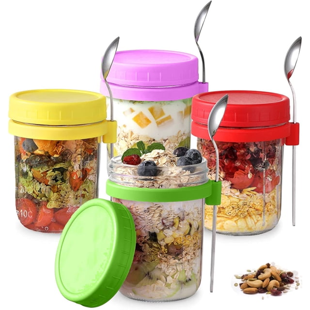 Recipientes de avena Overnight Oats Hcojoul de vidrio 500 ml 4 unidades