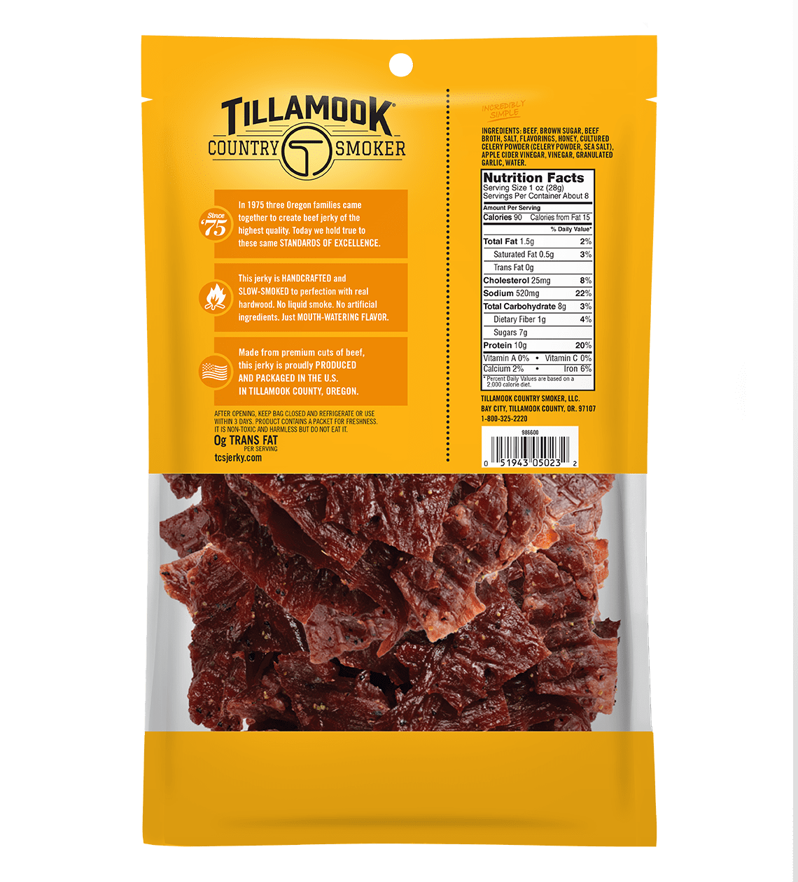 (3 pack) Tillamook Country Smoker, Real Hardwood Smoked Honey Glazed Beef Jerky, 8 oz Bag