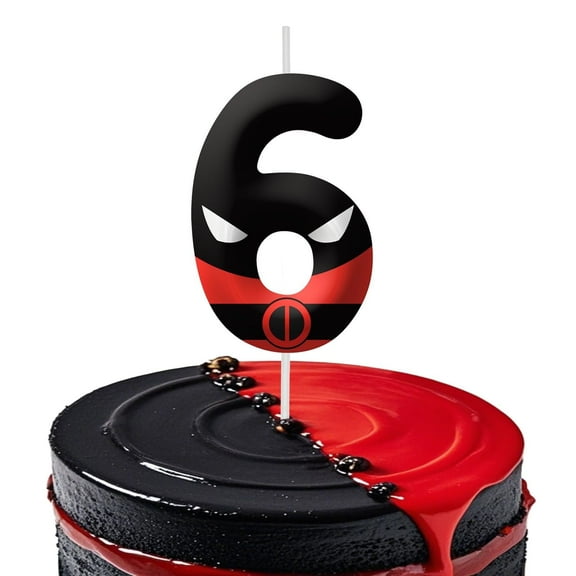 Red and black hero 3 birthday candle, number 3 candle, cartoon theme party decoration, suitable for hero style birthday cake decoration