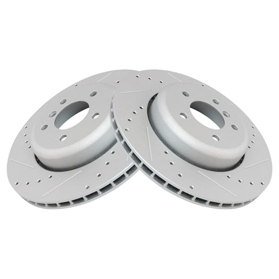 TRQ Rear Performance Brake Rotors Set Vented Premium G-Coated Cross Drilled & Slotted Fits Select 2008-2010 BMW 535i 2004-2005 545i 2006-2010 550i 645Ci 2007-2010 650i