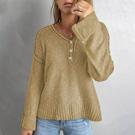 

Tawop Maternity Sweater Dress Casual Soild Long Sleeve Button Knit Pullover V-Neck Sweater Coat Argyle Sweater Women Grey Sweater