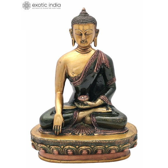 10.5-inch Buddha Mara Vijay Mudra Medicine Buddha - Handmade Brass