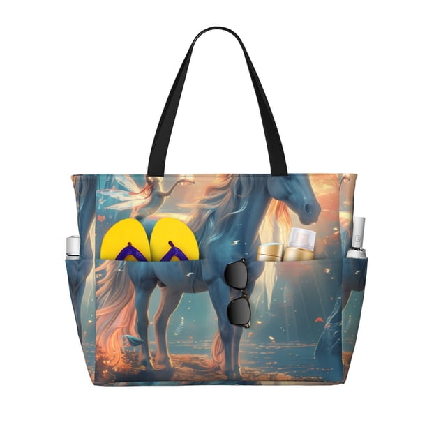 Easygdp Forest Lake White Horse Bolsa de Viaje de Playa de Gran Capacidad, Bolsa Tote Perfecta para la Playa, Escapadas de Fin de Semana y Viajes