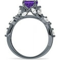 thumbnail image 6 of Floral Ring Round Marquise Amethyst Cubic Zirconia Black Tone 925 Sterling Silver, Size 9, 6 of 7