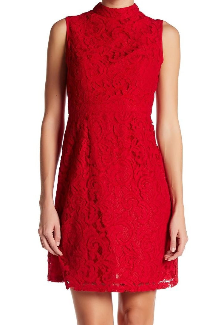 Adrianna Papell - Adrianna Papell NEW Red Womens Size 16 Lace Mock-Neck ...