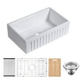 thumbnail image 2 of 30 Inch Fireclay Farmhouse Sink-30"x 20"White Workstation Reversible Ceramic Farm Apron Front Kitchen Sink, 10 Inch Deep Single Bowl Porcelain Sink with Ledge and Accessories, 2 of 7