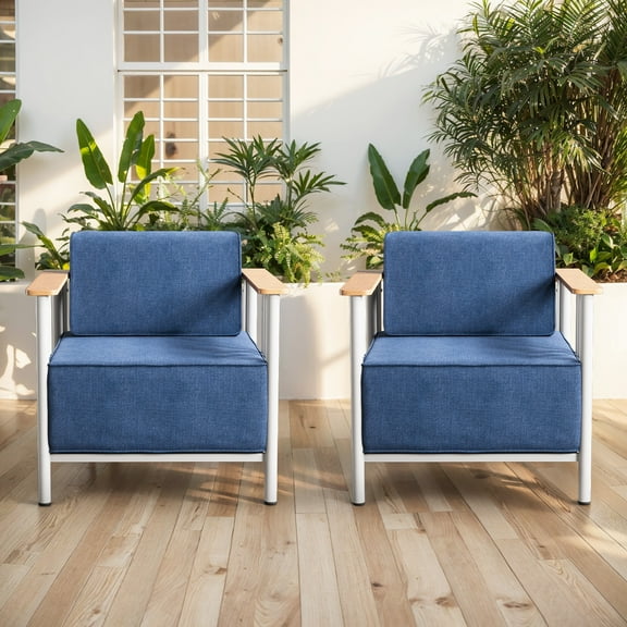 Opohoro Outdoor Lounge Chairs Set of 2, With 10" Cushions And Powder Coated Steel Frame for Garden Backyard, Blue