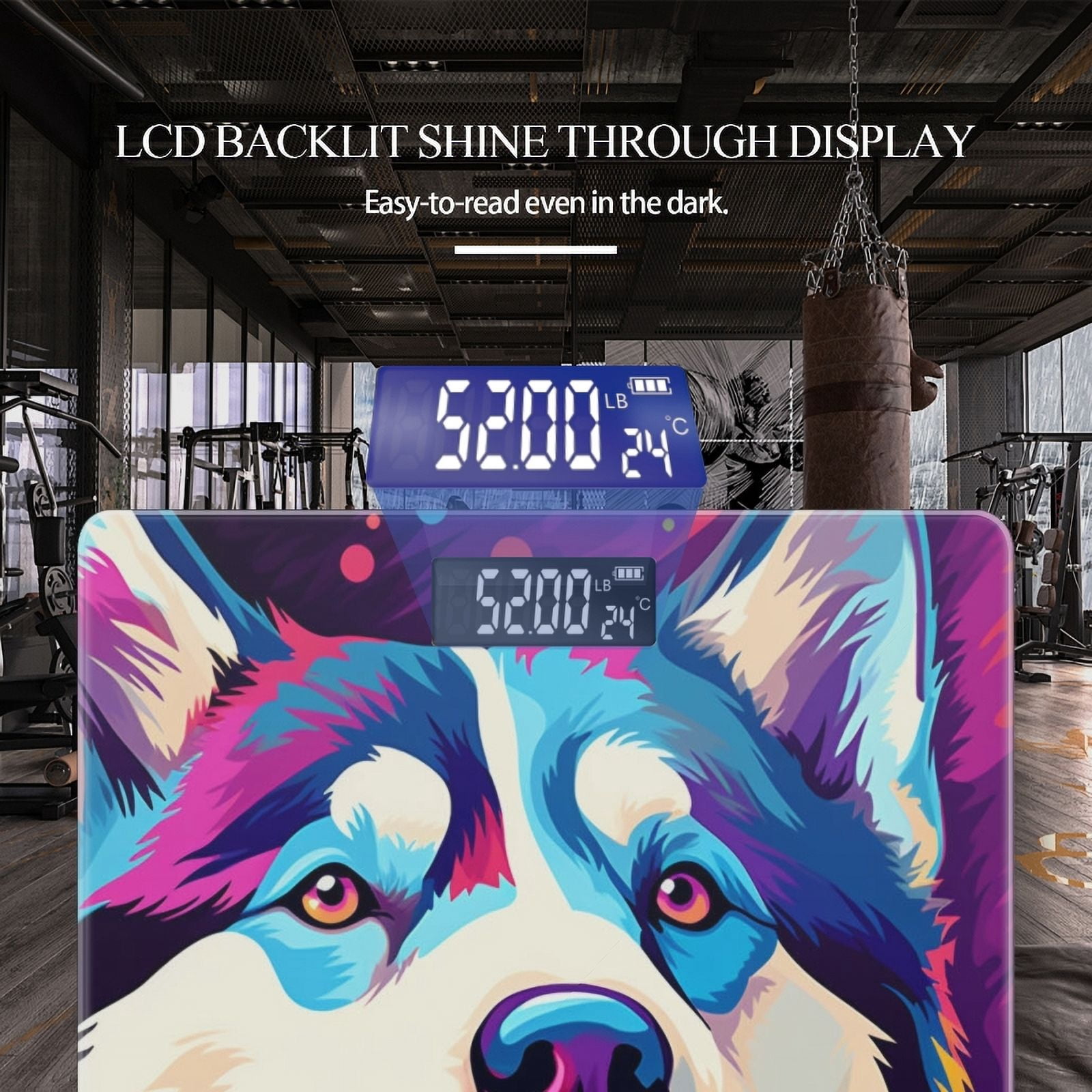 High Precision Body Weight Scale Smart Bathroom Scales with Large LCD Display(400lbs),Decorative for Bedroom-Happy Husky Dog With Colorful Background