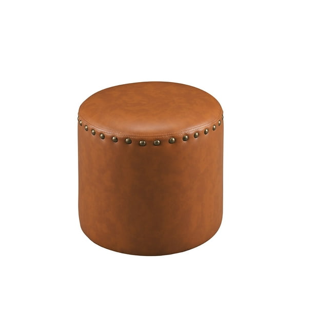 Andrea Transitional 15 5 Round Ottoman Footstool Brown Faux Leather Com Andrea Transitional 15 5 Round Ottoman, Round Ottoman Leather Bench